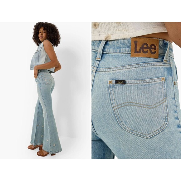 LEE Daisy 32M x 32L High Rise Flared Leg Light Wash Jeans boho 70s bell bottoms - Picture 2 of 10